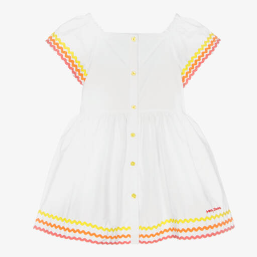 Mitty James-Girls White Cotton Ric Rac Trim Dress | Childrensalon