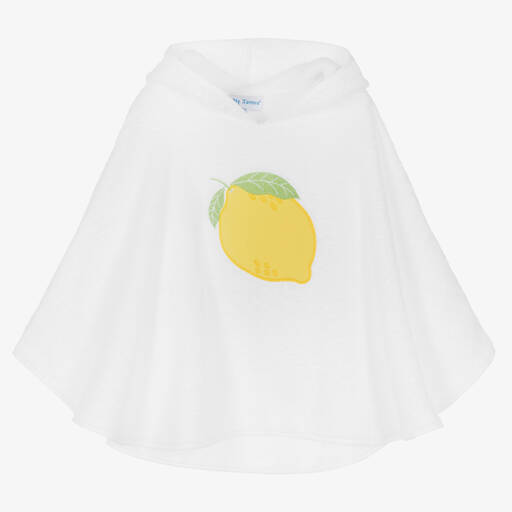 Mitty James-Girls White Cotton Towelling Lemon Poncho | Childrensalon