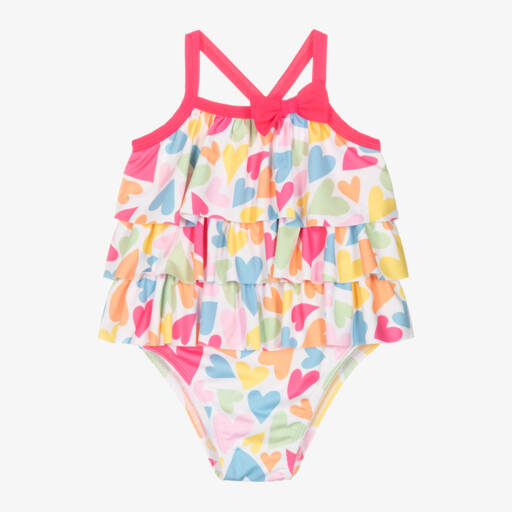 Mitty James-Girls White Ruffled Heart Swimsuit (UPF50+) | Childrensalon