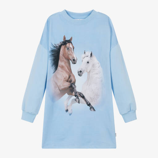Molo-Girls Blue Cotton Sweatshirt Dress | Childrensalon