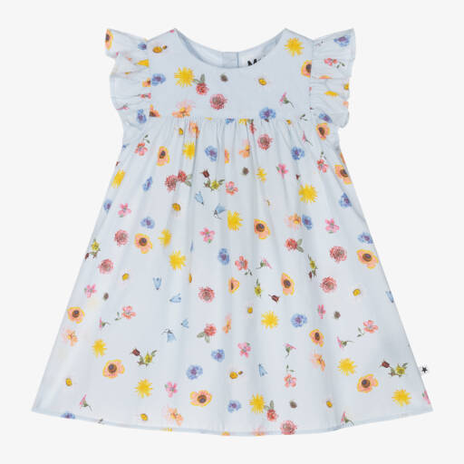 Molo-Girls Blue Floral Organic Cotton Dress | Childrensalon