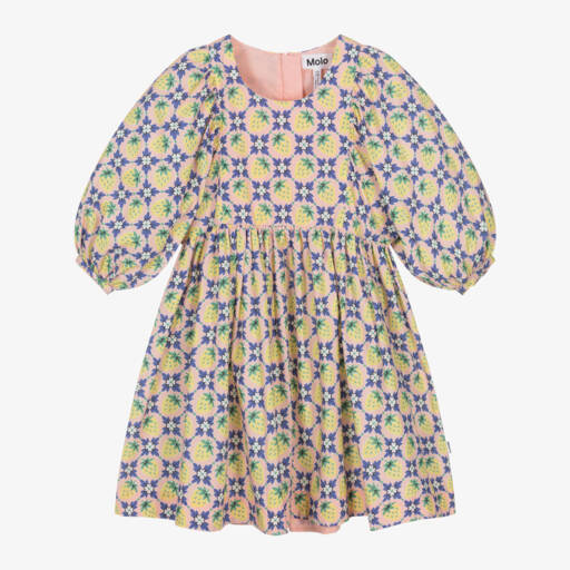 Molo-Girls Pink & Yellow Strawberry Cotton Dress | Childrensalon