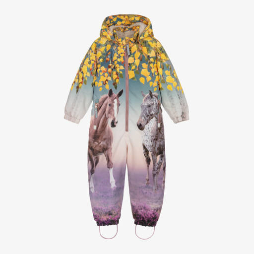 Molo-Girls Purple Horses Snowsuit | Childrensalon