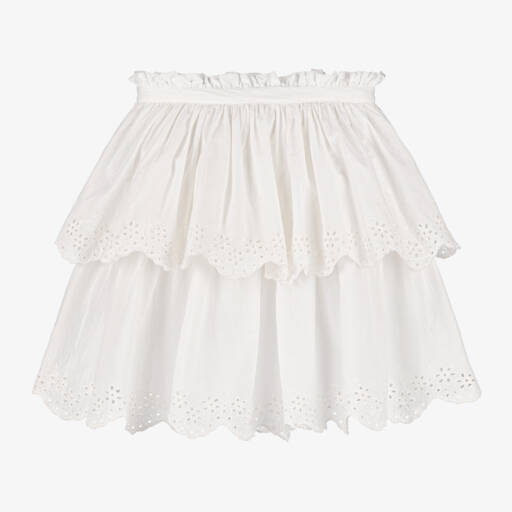 Molo-Girls White Cotton Broderie Anglaise Skirt | Childrensalon