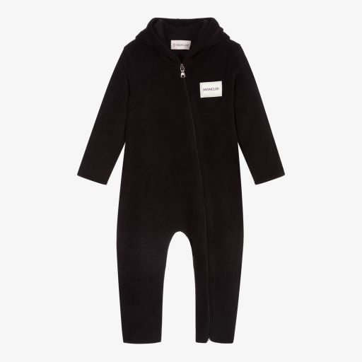 Moncler Enfant-Black Polar Fleece Pramsuit | Childrensalon