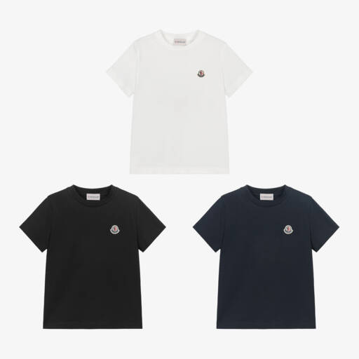 Moncler Enfant-Boys Black, Blue & White T-Shirts (3 Pack) | Childrensalon