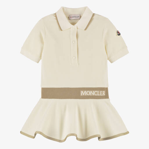 Moncler Enfant Girls Long Sleeve Polo Dress in White