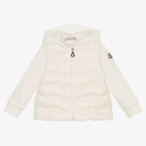 Moncler Enfant-Girls Ivory Hooded Zip Up Top | Childrensalon