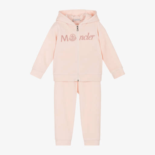 Moncler Enfant-Girls Pink Cotton Velour Tracksuit | Childrensalon