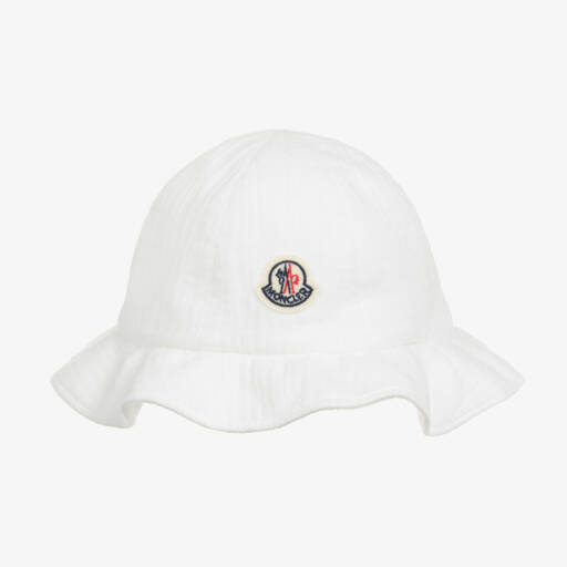 Moncler Enfant-Girls White Cotton Muslin Sun Hat | Childrensalon