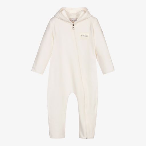 Moncler Enfant-Ivory Polar Fleece Pramsuit | Childrensalon