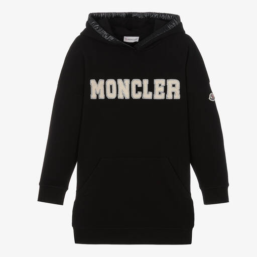 Moncler Enfant-Черное хлопковое платье с капюшоном | Childrensalon