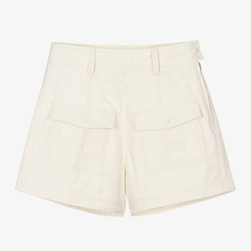 Moncler Enfant-Teen Girls Ivory Cotton Cargo Shorts | Childrensalon