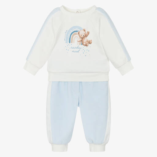 Monnalisa Ivory & Blue Floral Babygrow With Teddy Bears