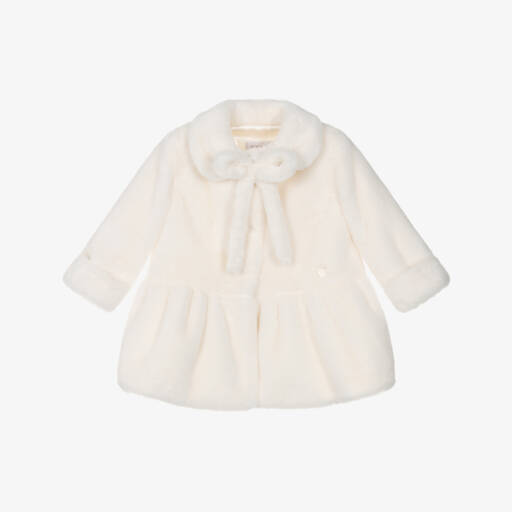 Monnalisa Ivory Faux Fur Coat