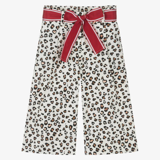 Monnalisa-Girls Ivory Leopard Print Twill Trousers | Childrensalon