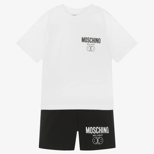 Moschino Кид-Тин-Boys Black Double Smiley Cotton Shorts Set | Childrensalon