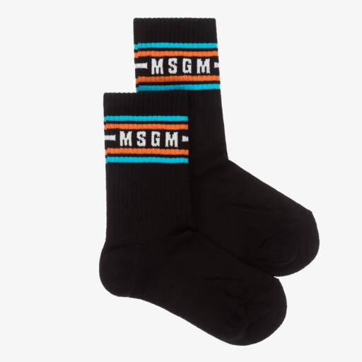 MSGM-Black Cotton Logo Ankle Socks | Childrensalon