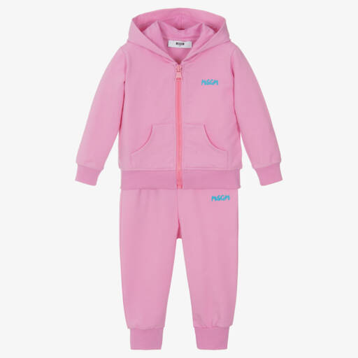 MSGM-Girls Candy Pink Cotton Hooded Tracksuit | Childrensalon