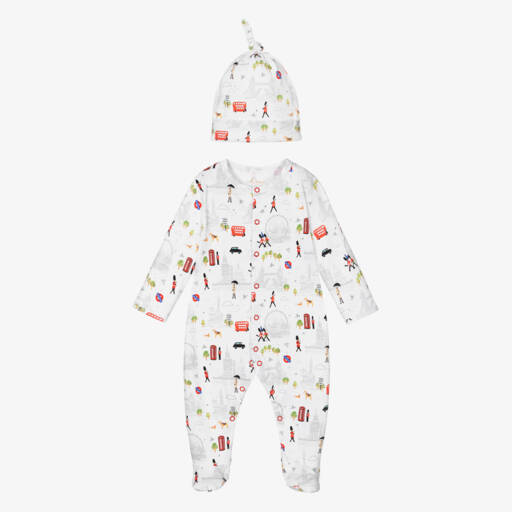 My Little Pie-White Cotton London Bridge Babygrow & Hat Set | Childrensalon