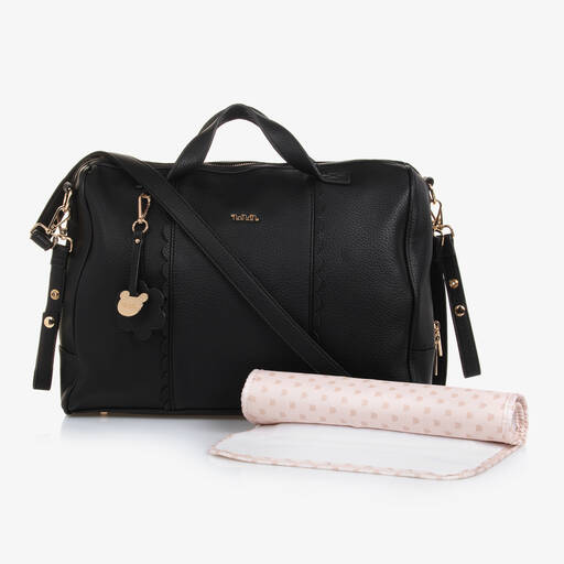 Nanán-Black Faux Leather Changing Bag (37cm) | Childrensalon