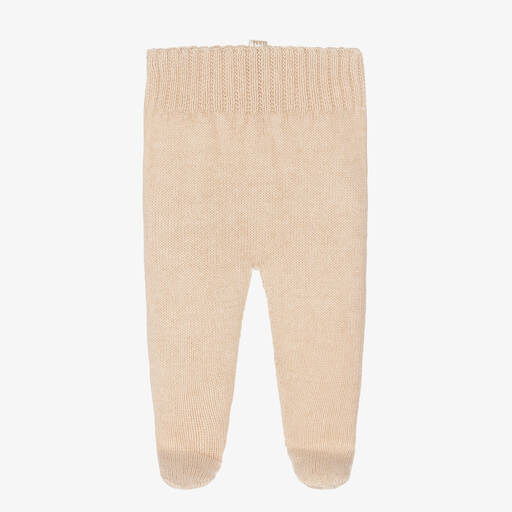 NaturaPura-Beige Organic Cotton-Knit Baby Trousers | Childrensalon