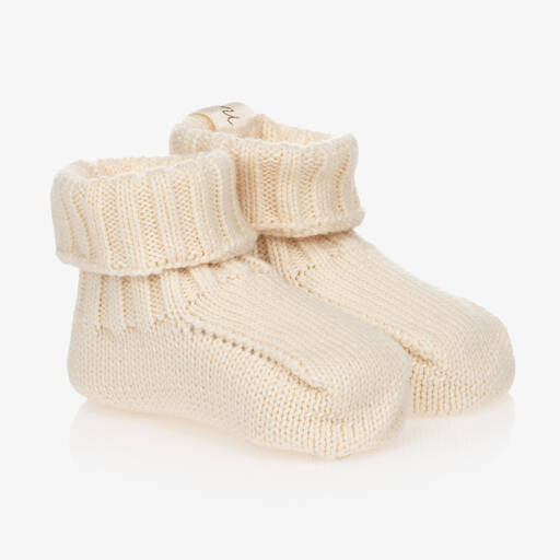 NaturaPura-Ivory Organic Cotton Knit Booties | Childrensalon