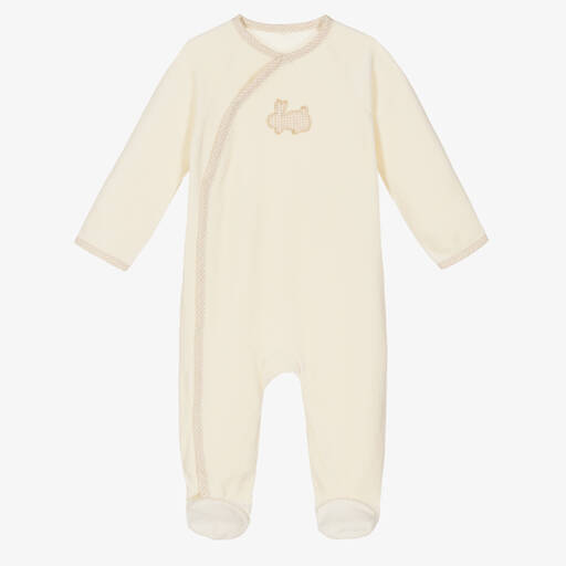NaturaPura-Ivory Organic Cotton Velour Babygrow | Childrensalon
