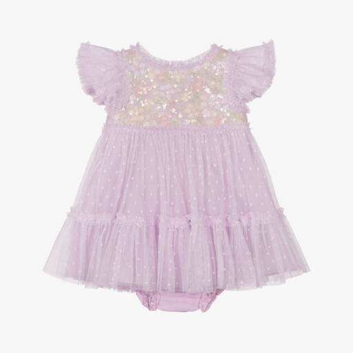Needle & Thread Girls Tulle Sequin Bloom Dress in Blue
