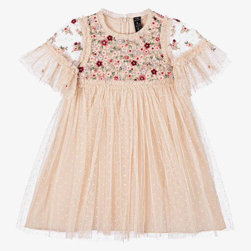 Needle & Thread-Girls Beige Floral Embroidered Dress | Childrensalon
