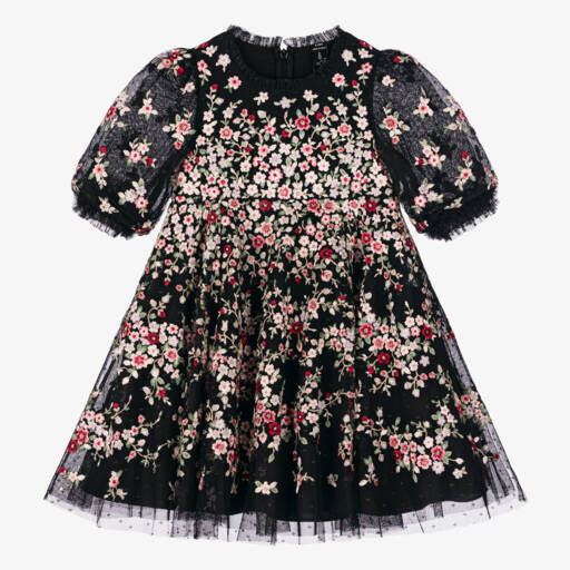 Needle & Thread-Girls Black Floral Embroidered Dress | Childrensalon