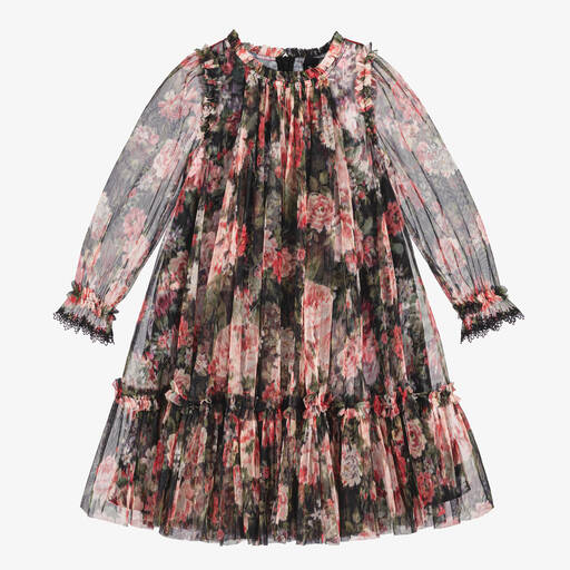 Needle & Thread-Girls Black Floral Tulle Dress | Childrensalon