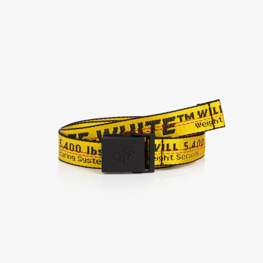 Off-White-Yellow & Black Industrial Logo Belt | Childrensalon