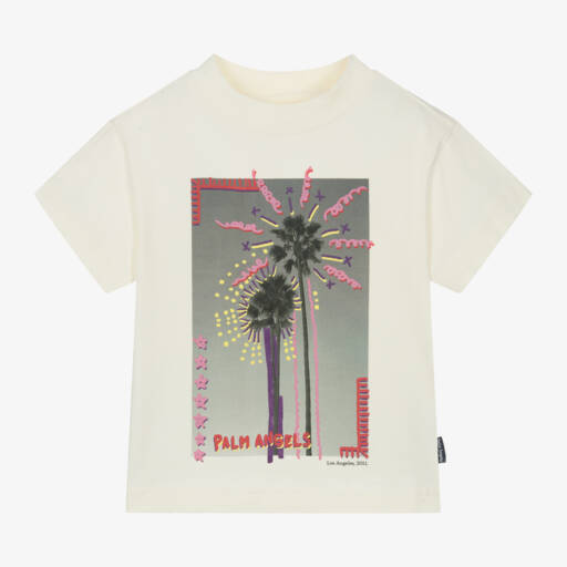 Palm Angels-Girls Ivory Cotton Graphic T-Shirt | Childrensalon