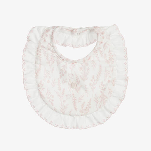 Patachou-Baby Girls White & Pink Floral Pattern Bib | Childrensalon