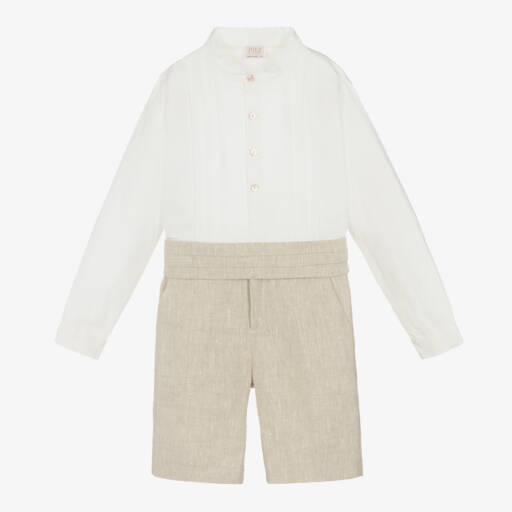 PAZ Rodríguez-Boys Beige Linen Shorts Set | Childrensalon