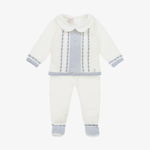 PAZ Rodríguez-Boys Ivory & Blue Wool 2 Piece Babygrow | Childrensalon