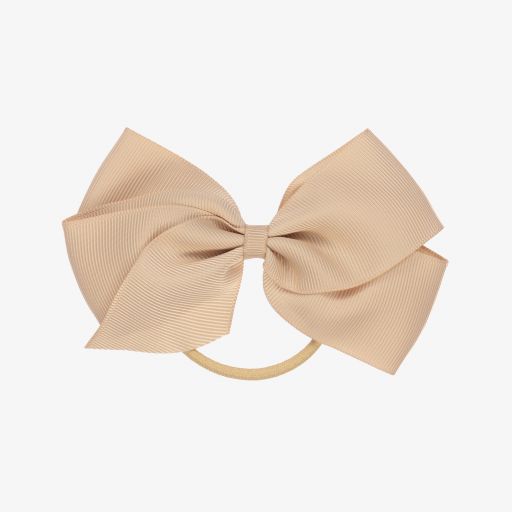 Peach Ribbons-Beige Bow Hair Elastic (12cm) | Childrensalon