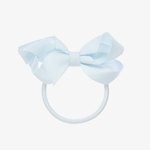 Peach Ribbons-Pale Blue Bow Hair Elastic (7cm) | Childrensalon