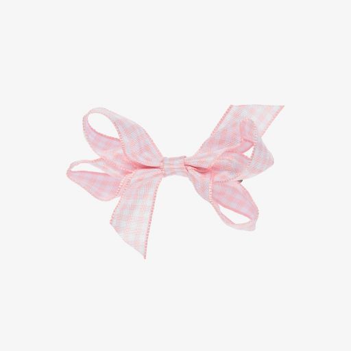 Peach Ribbons-Pink Gingham Bow Clip (7cm) | Childrensalon