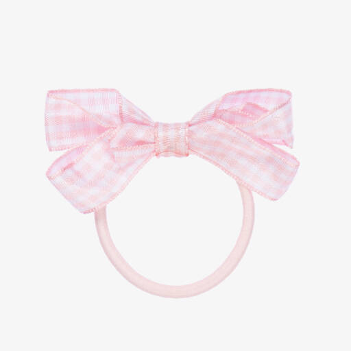 Peach Ribbons-Pink Gingham Bow Hair Elastic (7cm) | Childrensalon