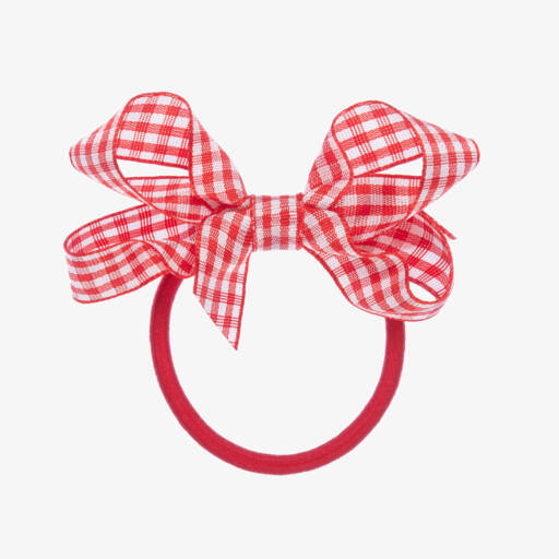 Peach Ribbons-Red Gingham Bow Hair Elastic (7cm) | Childrensalon