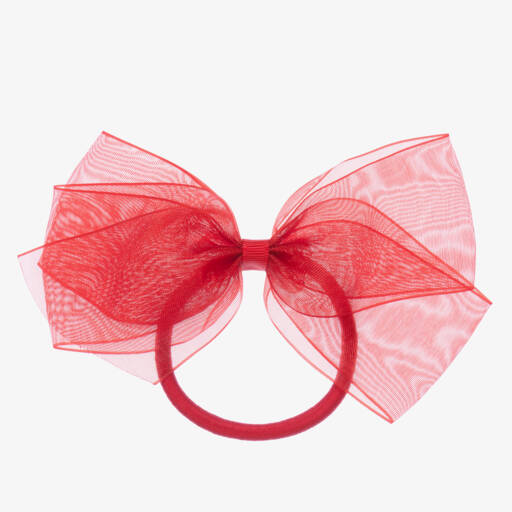 Peach Ribbons-Red Organza Bow Hair Elastic (12cm) | Childrensalon