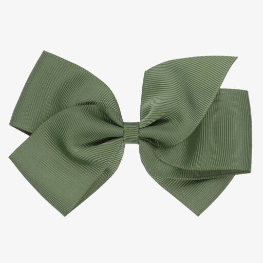Peach Ribbons-Sage Green Ribbon Bow Hair Clip (12cm) | Childrensalon