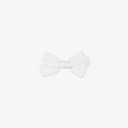 Peach Ribbons-White Bow Hair Clip (7cm) | Childrensalon