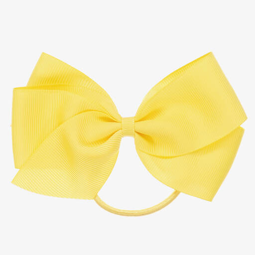 Peach Ribbons-Yellow Bow Hair Elastic (12cm) | Childrensalon