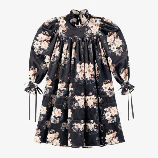 Petite Amalie-Girls Black Floral Corduroy Dress | Childrensalon