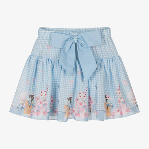 Piccola Speranza-Girls Blue Check Crêpe Chiffon Skort  | Childrensalon