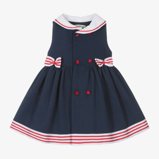 Piccola Speranza-Girls Blue Nautical Cotton Dress | Childrensalon