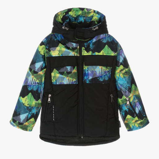 Pilguni-Boys Black Abstract Print Ski Jacket | Childrensalon